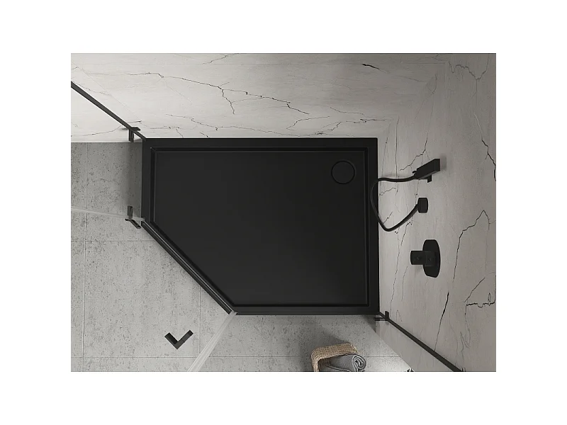 Mexen Flow+ Fünfeck-Duschwanne rechts 100 x 80 cm, schwarz matt - 46P708010RH