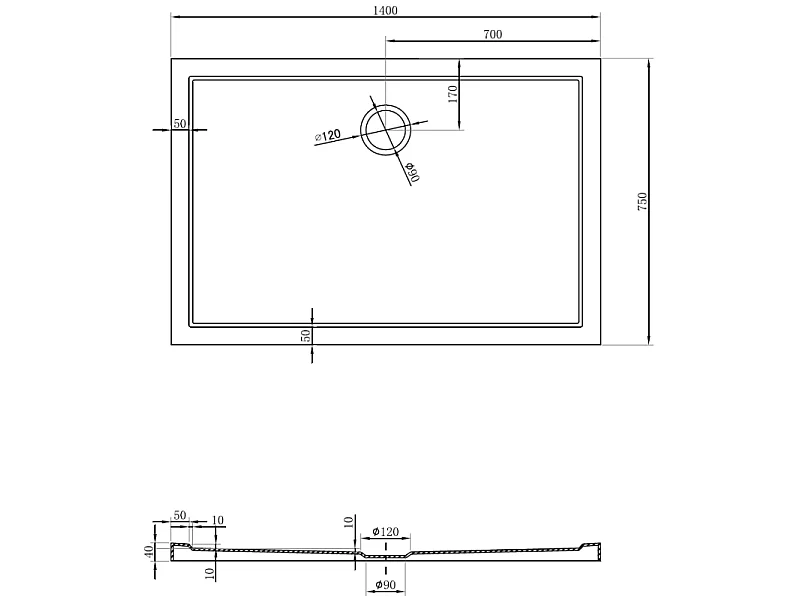 Mexen Flow rechthoekige douchebak slank 140 x 75 cm, wit glans - 46R107514