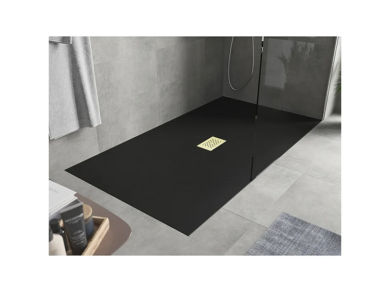 Mexen Hugo receveur de douche rectangulaire SMC 160 x 100 cm, noir, cache doré - 42701016-G