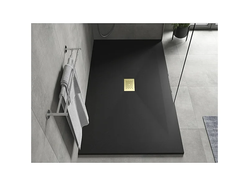 Mexen Hugo receveur de douche rectangulaire SMC 160 x 100 cm, noir, cache doré - 42701016-G