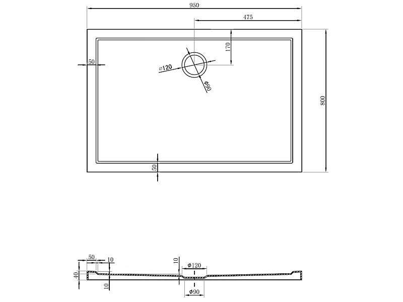 Mexen Flow rechthoekige douchebak slim 95 x 80 cm, wit glans - 46R108095