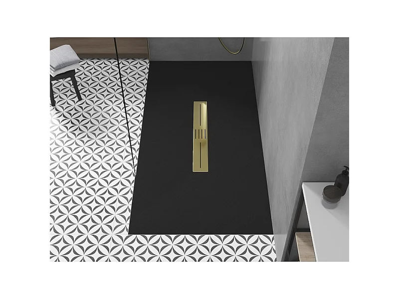 Mexen Toro receveur de douche rectangulaire SMC 150 x 80 cm, noir, cache doré - 43708015-G