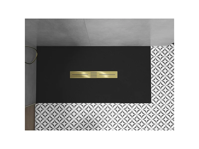 Mexen Toro receveur de douche rectangulaire SMC 150 x 80 cm, noir, cache doré - 43708015-G