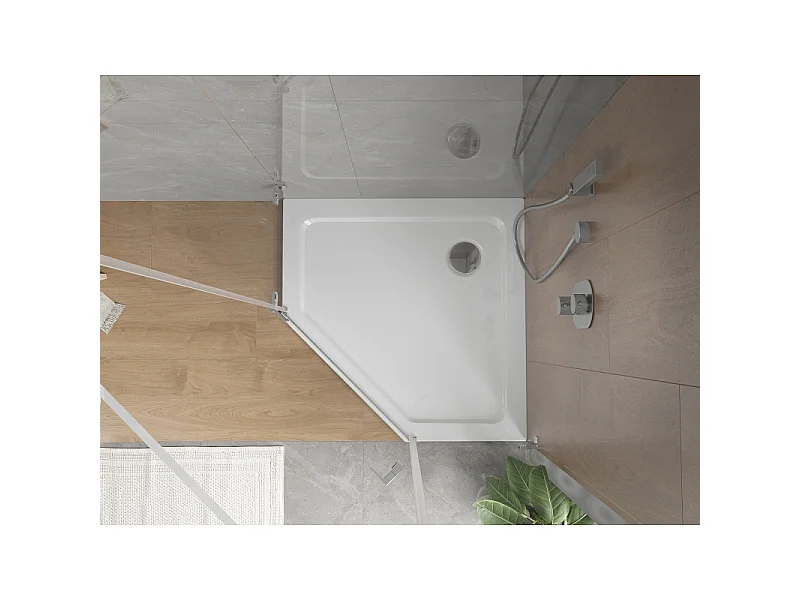 Mexen Flat receveur de douche pentagonal slim 100 x 100 cm, blanc, siphon chromé - 41P101010