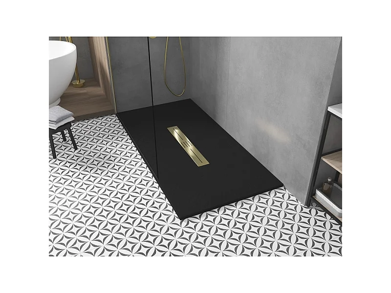 Mexen Toro receveur de douche rectangulaire SMC 170 x 70 cm, noir, cache doré - 43707017-G