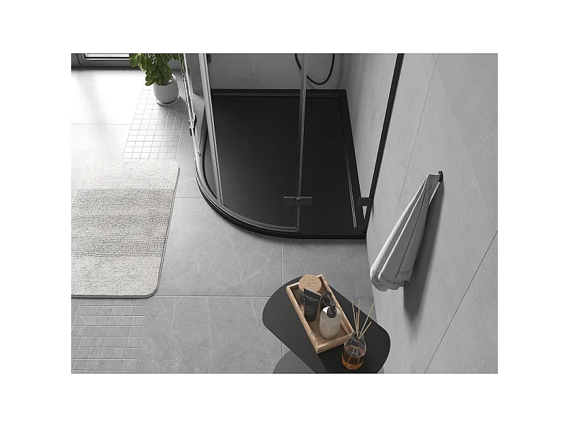Mexen Flow asymmetric slim semicircular shower tray left 100 x 80 cm, black matte - 46Q708010L