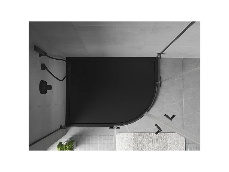 Mexen Flow asymmetric slim semicircular shower tray left 100 x 80 cm, black matte - 46Q708010L