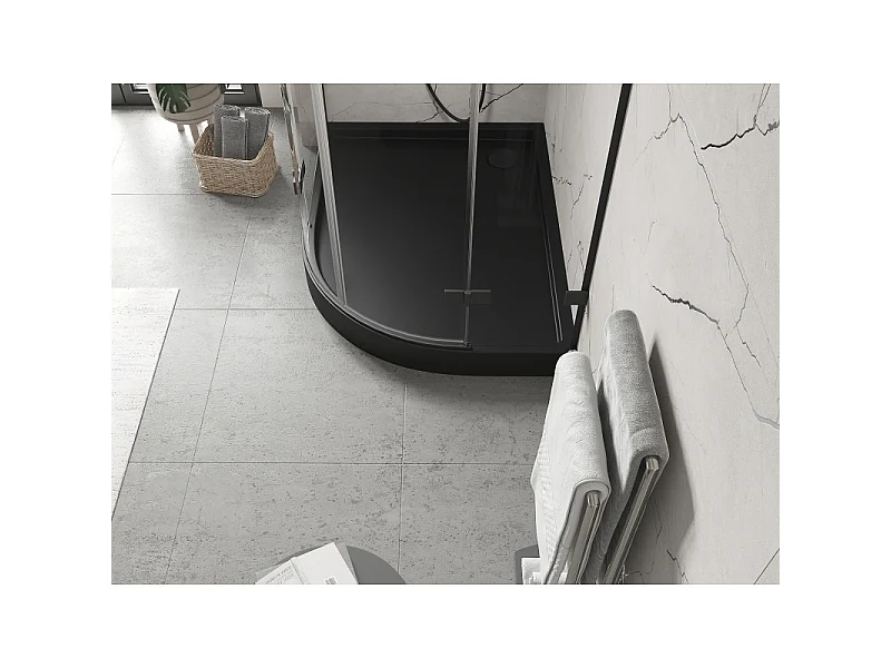 Mexen Flow+ semi-circular asymmetrical left shower tray 100 x 90 cm, black matte - 46Q709010LH