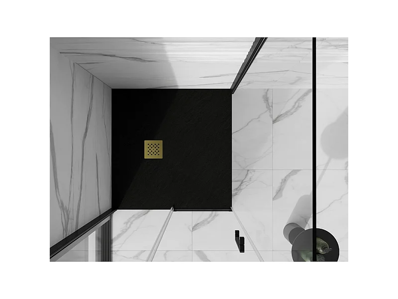 Mexen Stone+ receveur de douche en composite carré 100 x 100 cm, noir, cache doré - 44701010-G