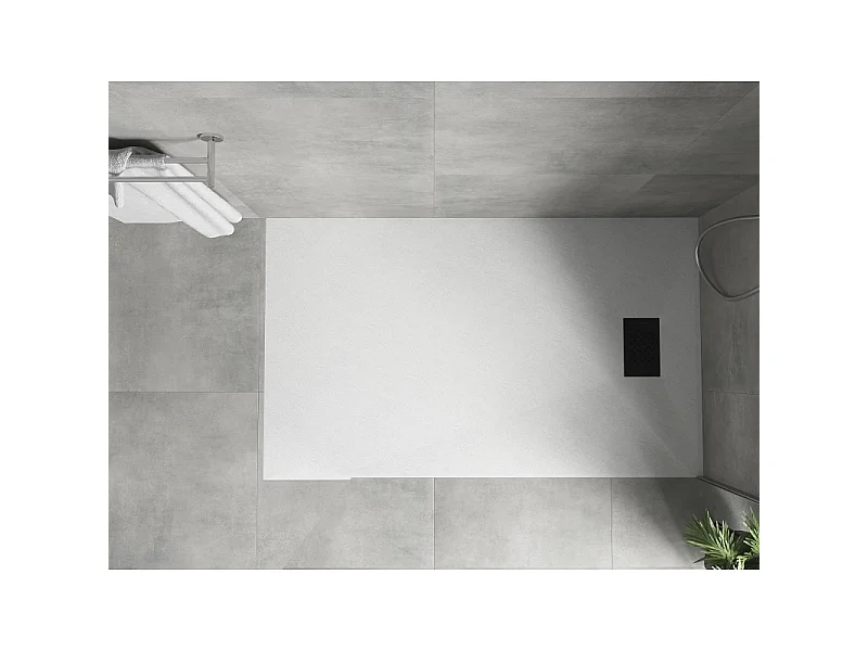 Mexen Hugo plato de ducha rectangular SMC 140 x 80 cm, blanco, cubierta negra - 42108014-B