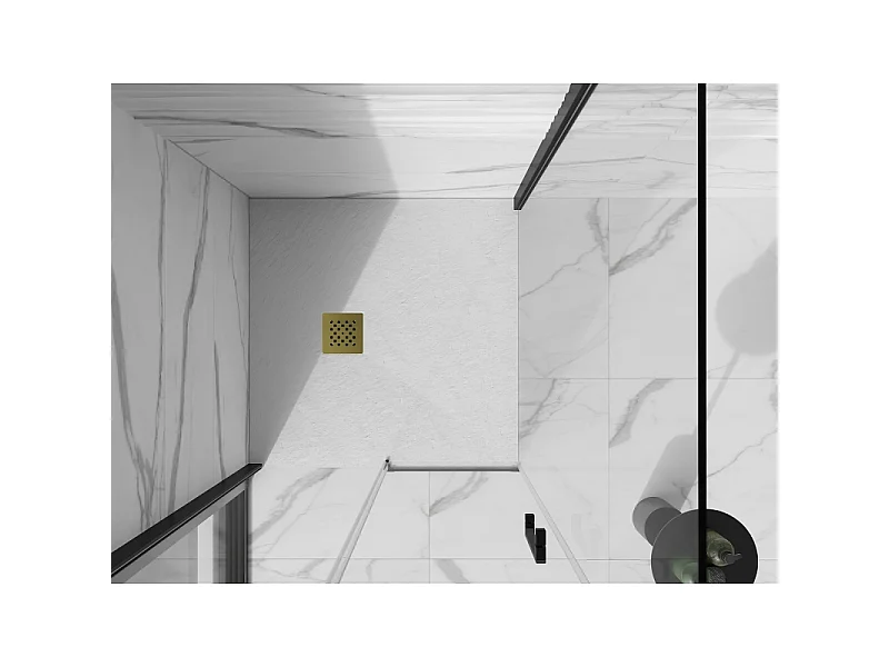 Mexen Stone+ composite square shower tray 70 x 70 cm, white, gold cover - 44107070-G