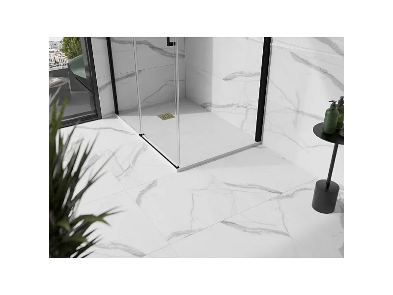 Mexen Stone+ plato de ducha compuesto rectangular 140 x 70 cm, blanco, cubierta dorada - 44107014-G