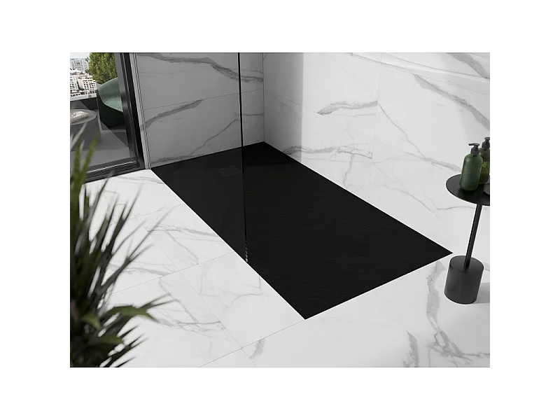Mexen Stone+ plato de ducha rectangular de composite 200 x 80 cm, negro, cubrecable negro - 44708020-B