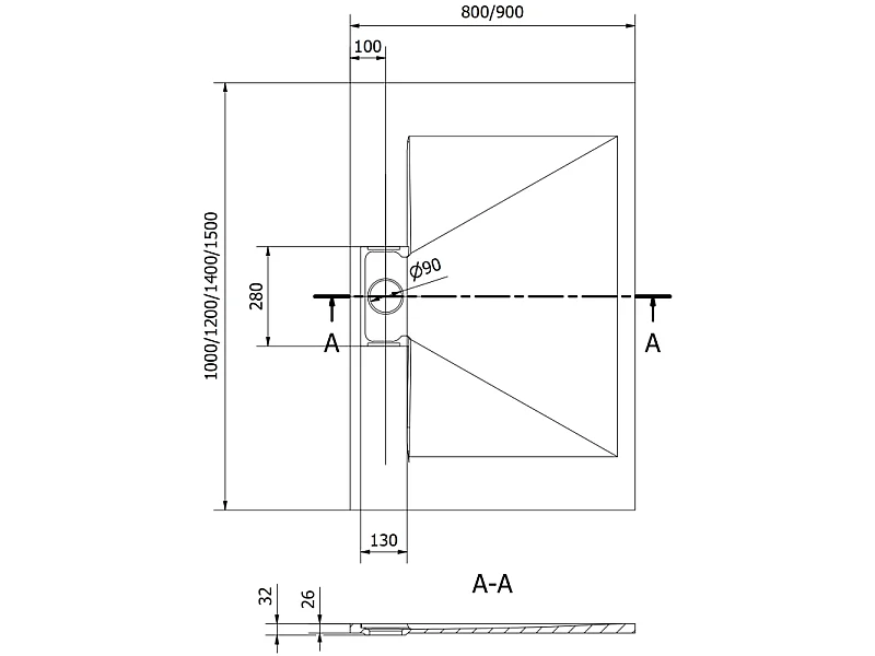 Mexen Egon rechthoekige SMC-douchebak 100 x 90 cm, wit - 4R109010