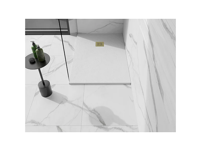 Mexen Stone+ plato de ducha rectangular de composite 110 x 70 cm, blanco, cubierta dorada - 44107011-G