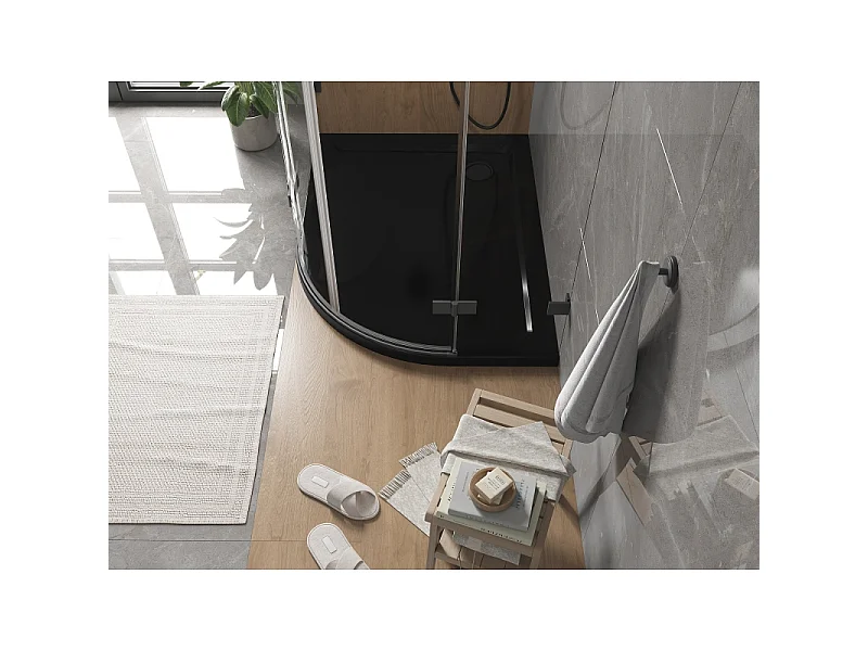 Mexen Flat slim halvcirkelformet bruserafløb venstre 120 x 80 cm, sort, sort sifon - 41708012L-B