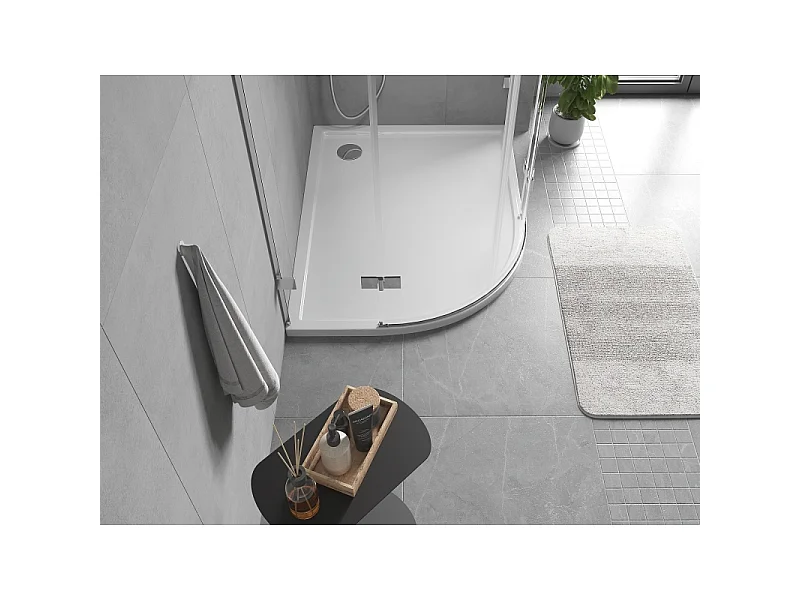 Mexen Flow plato de ducha semicircular asimétrico slim derecho 100 x 80 cm, blanco brillo - 46Q108010R