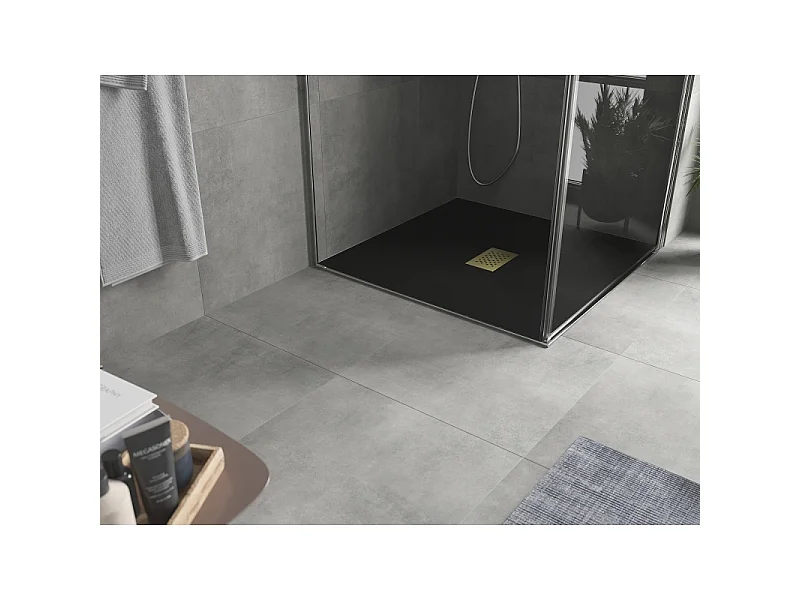 Mexen Hugo receveur de douche carré SMC 100 x 100 cm, noir, cache doré - 42701010-G