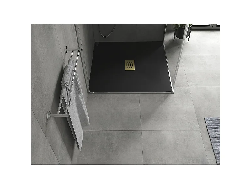 Mexen Hugo receveur de douche carré SMC 100 x 100 cm, noir, cache doré - 42701010-G