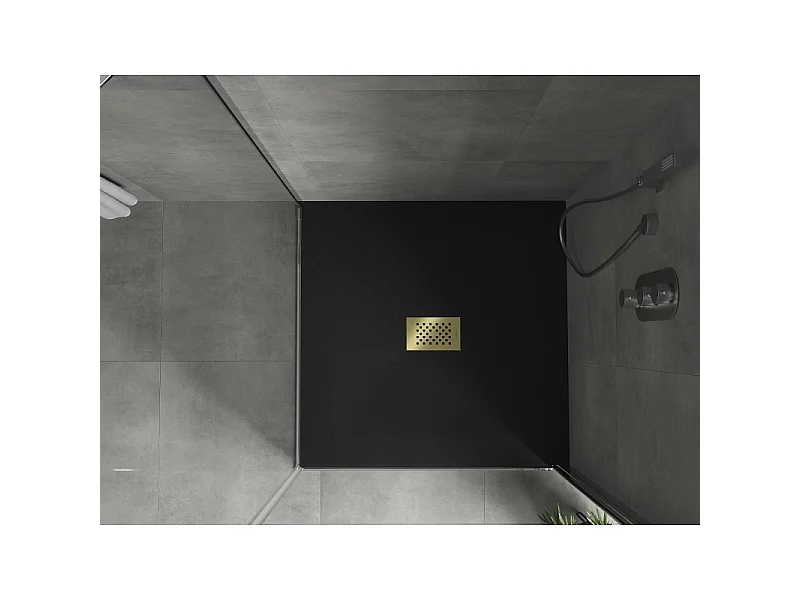 Mexen Hugo receveur de douche carré SMC 100 x 100 cm, noir, cache doré - 42701010-G
