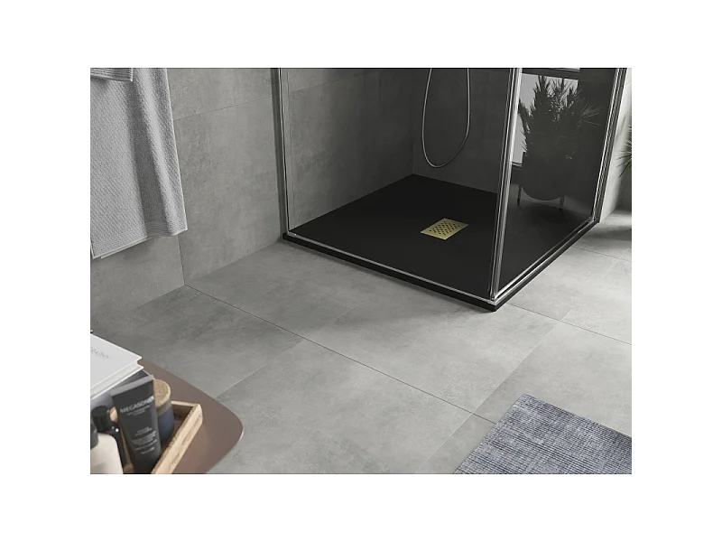 Mexen Hugo receveur de douche carré SMC 100 x 100 cm, noir, cache doré - 42701010-G