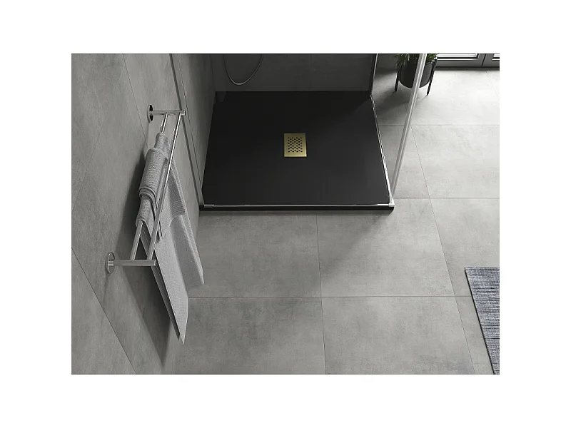 Mexen Hugo receveur de douche carré SMC 100 x 100 cm, noir, cache doré - 42701010-G