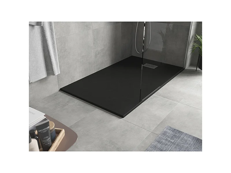 Mexen Hugo brodzik prostokątny SMC 160 x 90 cm, czarny, maskownica inox - 42709016-X