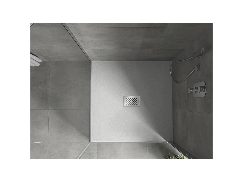 Mexen Hugo receveur de douche carré SMC 100 x 100 cm, blanc, cache inox - 42101010-X