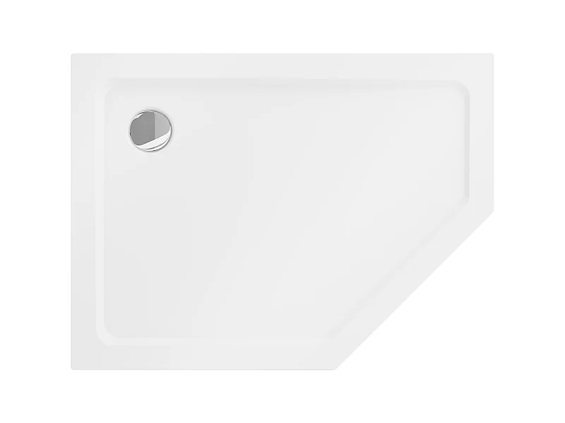 Mexen Flat Fünfeck-Duschwanne Slim Links 100 x 90 cm, Weiß, Siphon Chrom - 41P109010L