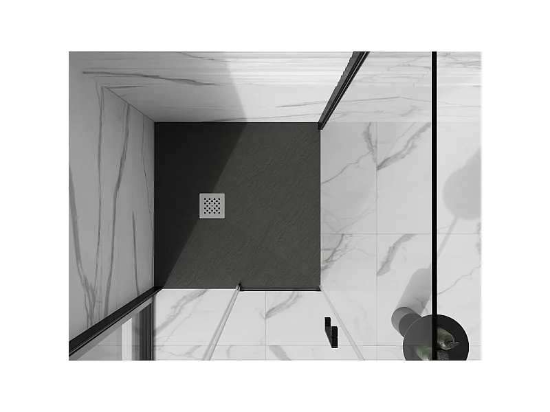 Mexen Stone+ Komposit-Duschwanne quadratisch 80 x 80 cm, Anthrazit - 44718080
