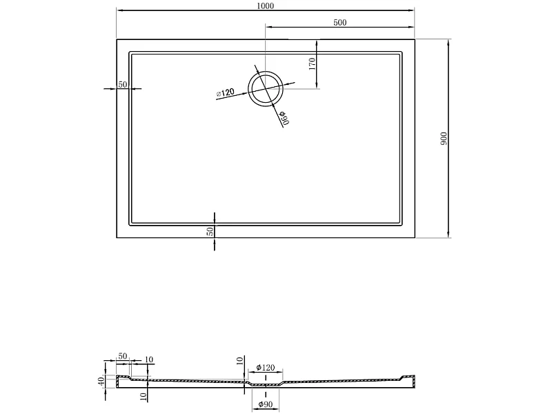 Mexen Flow rechthoekige slim douchebak 100 x 90 cm, wit glanzend - 46R109010