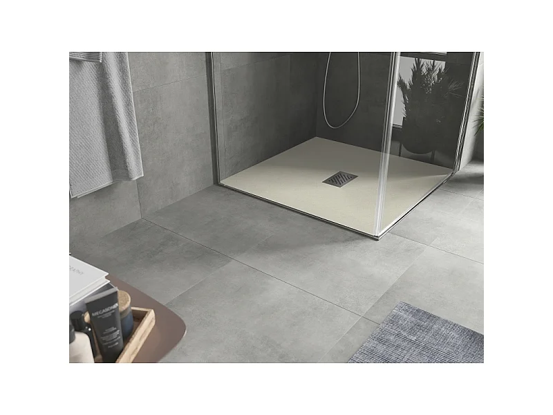 Mexen Hugo brodzik kwadratowy SMC 100 x 100 cm, beżowy, maskownica inox - 42691010-X