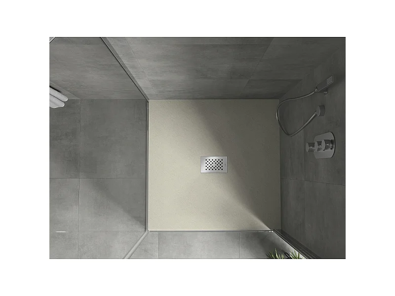 Mexen Hugo brodzik kwadratowy SMC 100 x 100 cm, beżowy, maskownica inox - 42691010-X