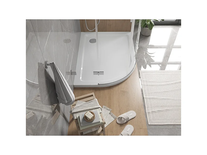 Mexen Flat Halbkreis-Duschwanne Slim Rechts 100 x 80 cm, weiß, Siphon Chrom - 41108010P