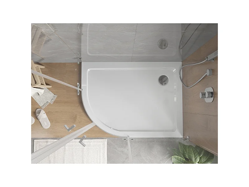 Mexen Flat Halbkreis-Duschwanne Slim Rechts 100 x 80 cm, weiß, Siphon Chrom - 41108010P