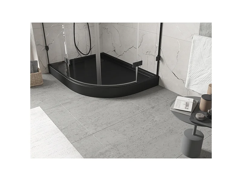 Mexen Flow+ asymmetrical left semi-circular shower tray 90 x 80 cm, black matte - 46Q708090LH