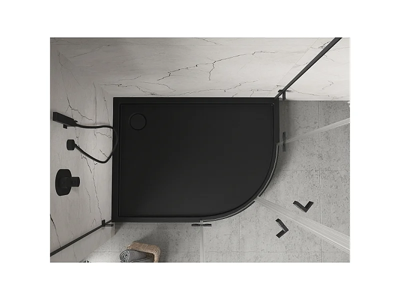 Mexen Flow+ asymmetrical left semi-circular shower tray 90 x 80 cm, black matte - 46Q708090LH