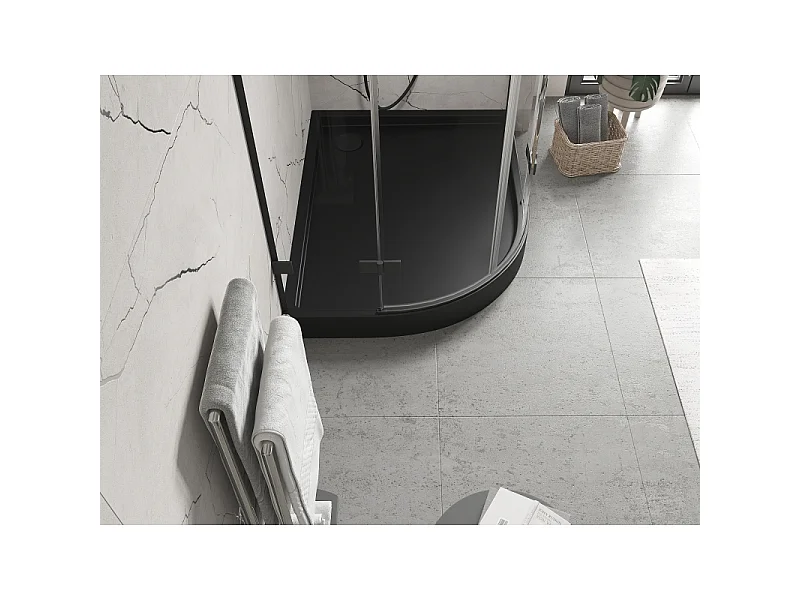Mexen Flow+ asymmetrical right semi-circular tray 100 x 90 cm, black matte - 46Q709010RH