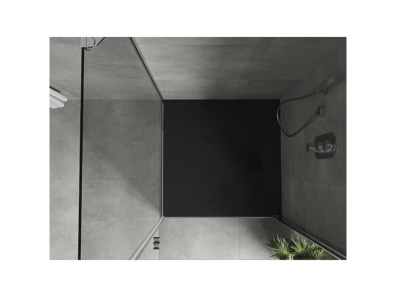 Mexen Hugo brodzik kwadratowy SMC 90 x 90 cm, czarny, maskownica czarna - 42709090-B