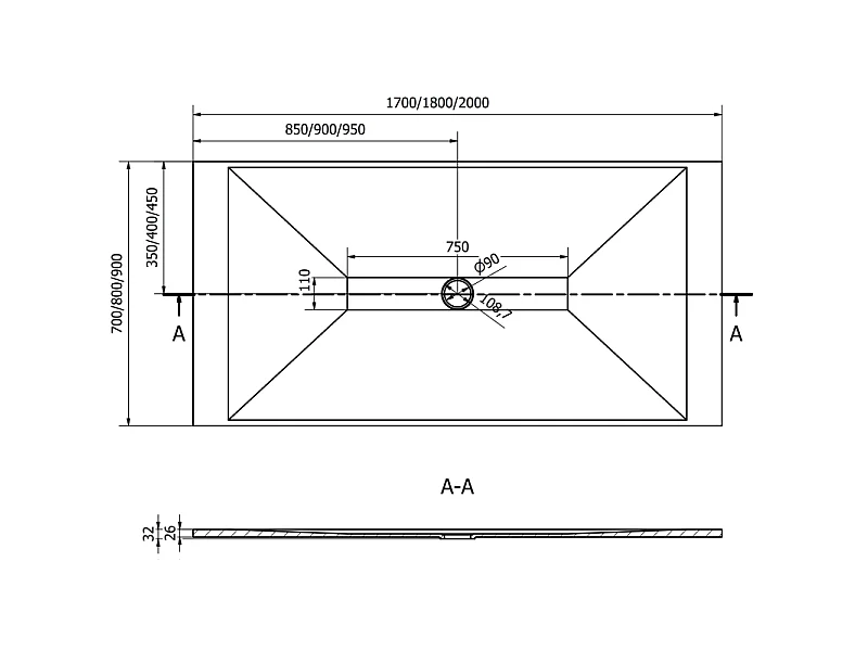 Mexen Toro rechthoekige douchebak SMC 200 x 80 cm, wit - 43108020