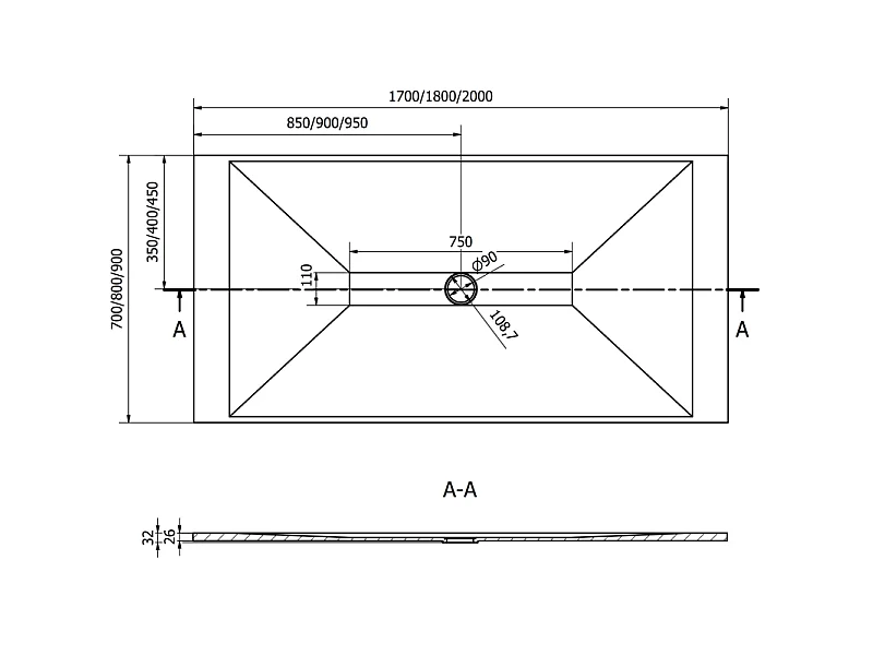 Mexen Toro rechthoekige douchebak SMC 180 x 70 cm, wit - 43107018