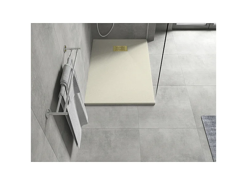 Mexen Hugo rektangulært SMC-brusekar 100 x 80 cm, beige, gylden afdækning - 42698010-G