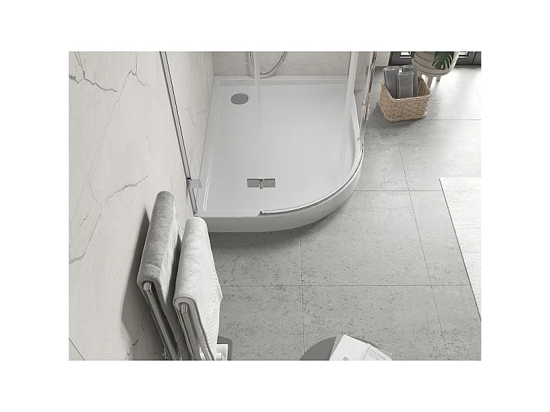 Mexen Flow+ semi-circular asymmetrical right shower tray 90 x 80 cm, white gloss - 46Q108090RH