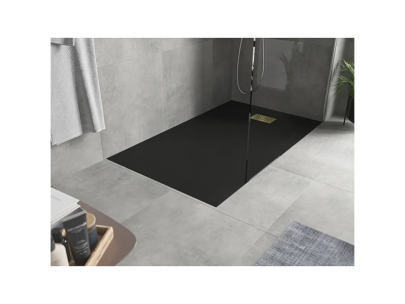 Mexen Hugo receveur rectangulaire SMC 140 x 80 cm, noir, cache doré - 42708014-G