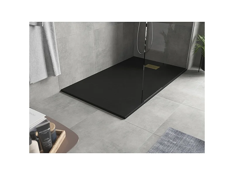Mexen Hugo receveur rectangulaire SMC 140 x 80 cm, noir, cache doré - 42708014-G