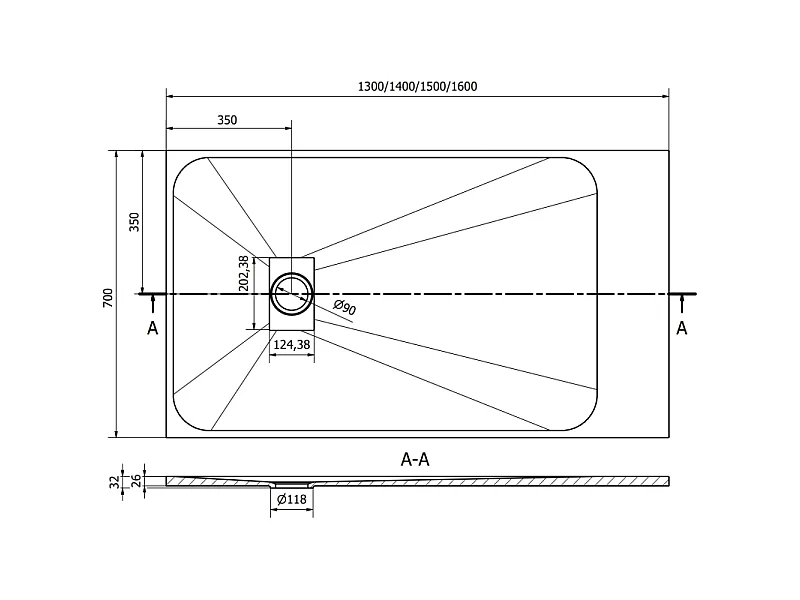 Mexen Hugo rectangular shower tray SMC 160 x 70 cm, gray - 42617016