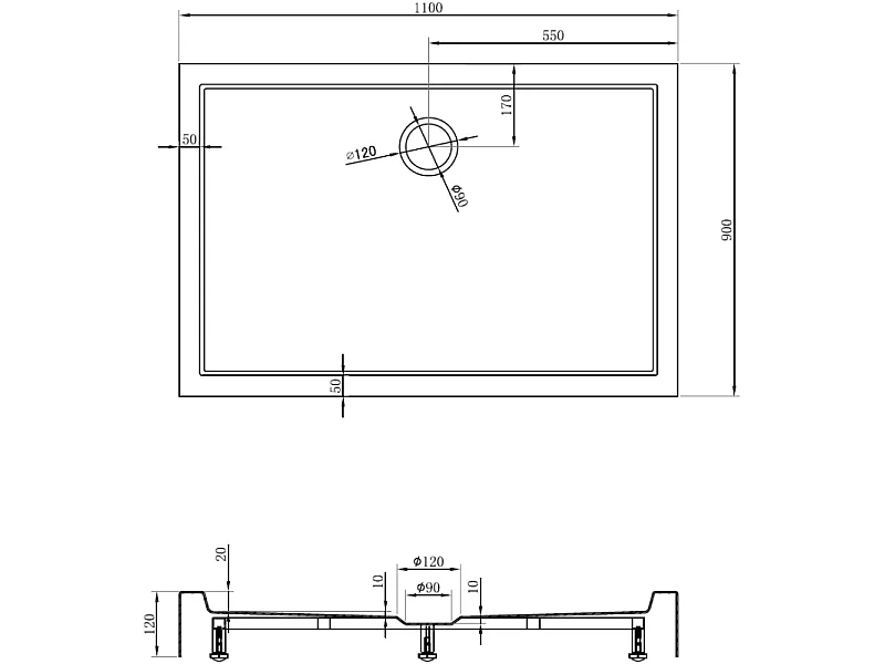 Mexen Flow+ brodzik prostokątny 110 x 90 cm, biały połysk - 46R109011H