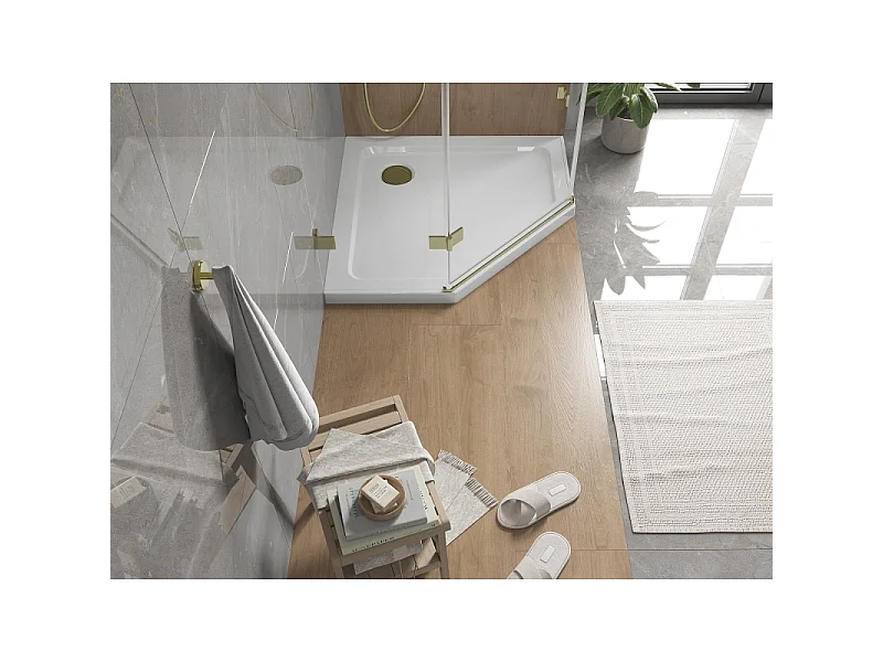 Mexen Flat receveur de douche pentagonal slim 90 x 90 cm, blanc, siphon doré - 41P109090-G
