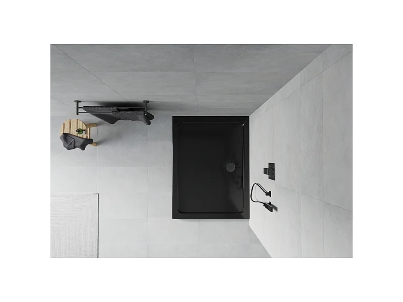 Mexen Flat plato de ducha rectangular slim 120 x 80 cm, negro, sifón negro - 40708012B