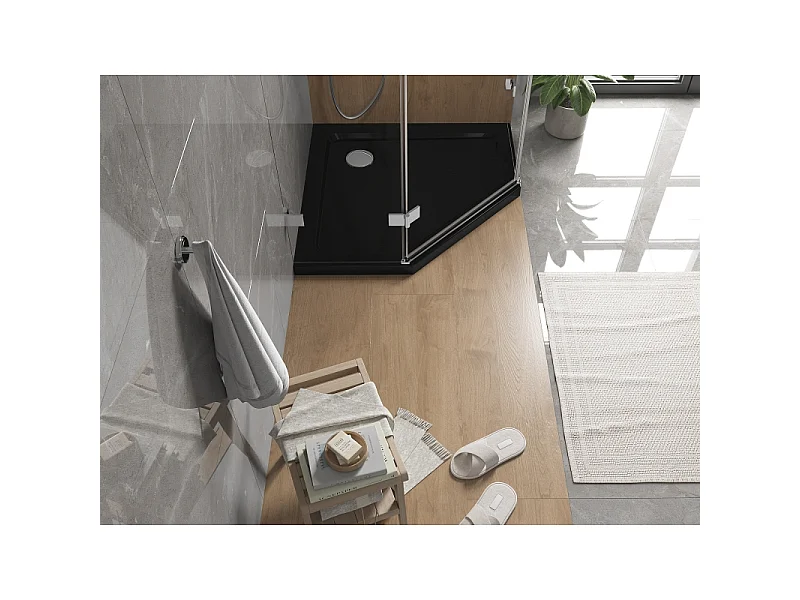 Mexen Flat Pentagonale Duschwanne Slim 80 x 80 cm, schwarz, Ablauf Chrom - 41P708080